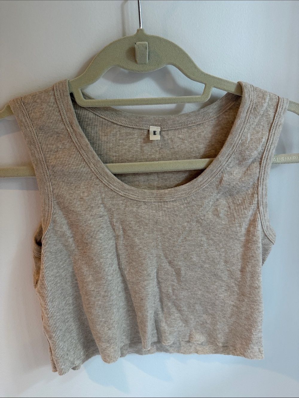 Elwood Ribbed Scoop Neck Crop Tank Top - Beige